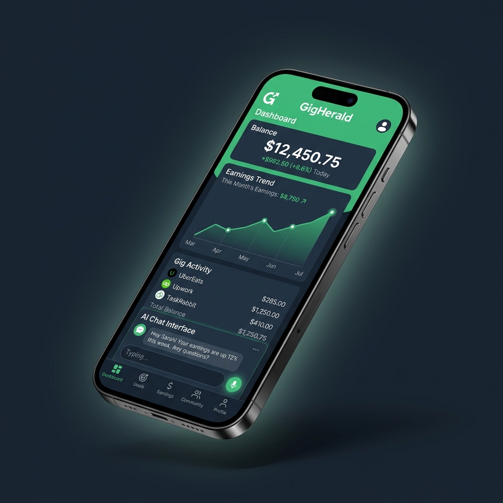 GigHerald financial dashboard on a smartphone
